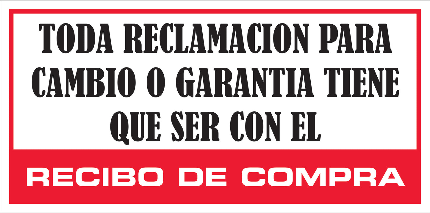 Rotulo General 6' x 12"- Reclamacion con Recibo de Compra